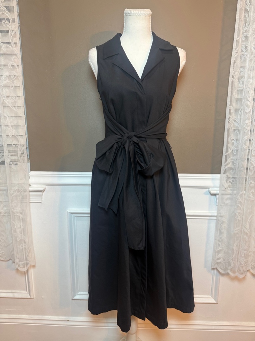 Donna Karan Black Shirt Dress Sleeveless Tie Waist Midi 4